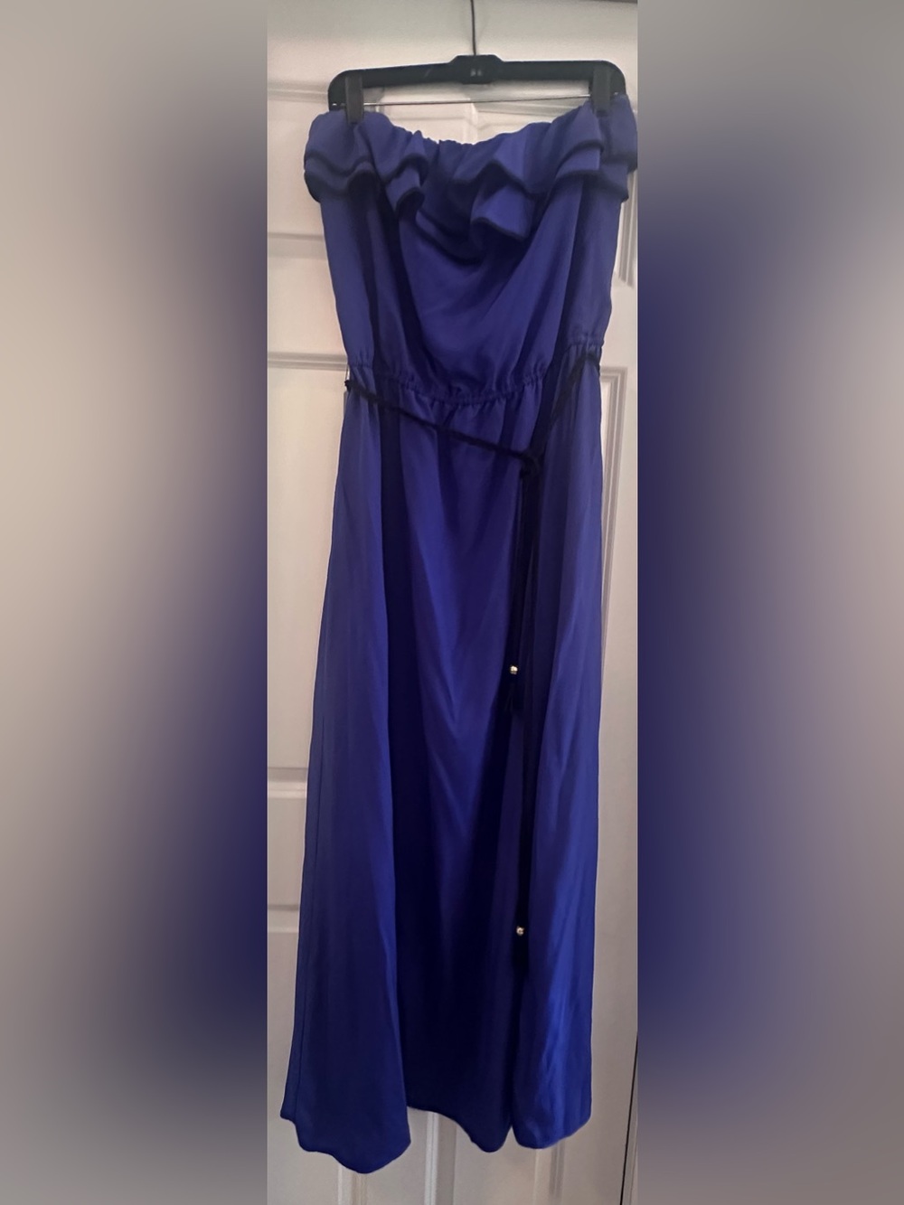 Rampage Strapless Royal Blue Maxi Dress with Ruffle Neckline